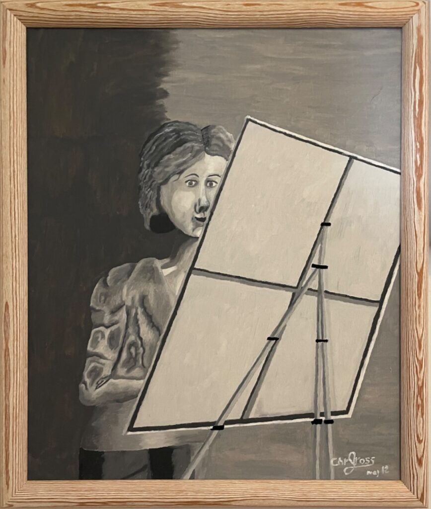 Kvinde bag staffeli, 2012, olie, 50x60, Privat eje